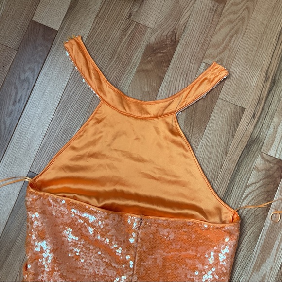 New - Caroline Constas Orange Sequin Midi Party Dress - Size Small - Halter - Picture 8 of 16
